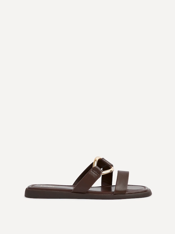 Linzi Cassandra Brown Faux Leather Double Strap Sandal