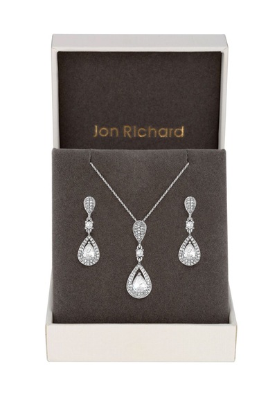 Jon Richard Gift Packaged Cubic Zirconia Pear Drop Earring And Necklace Set