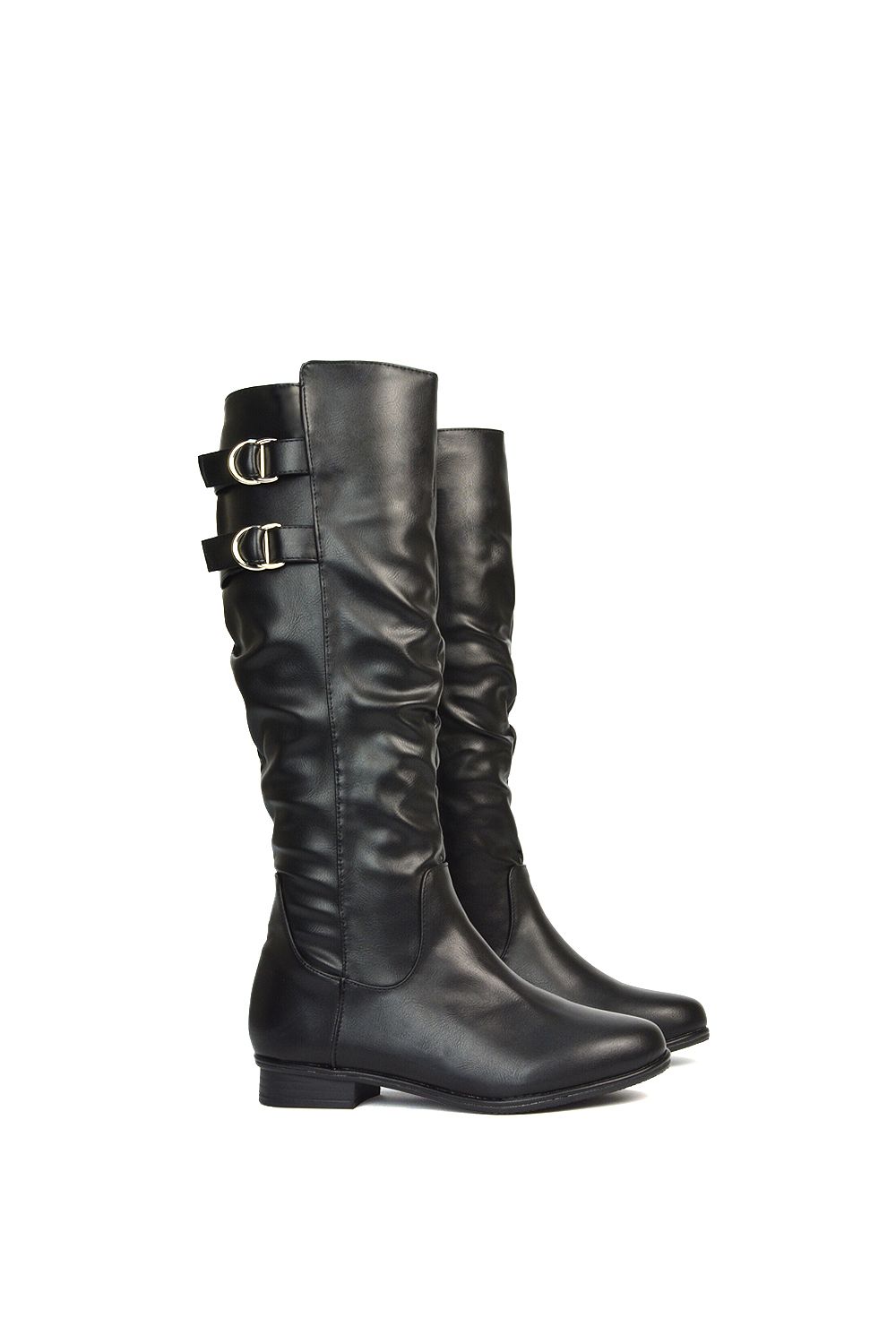 XY London 'Mia' Slouchy Flat Heel Knee High Boots With Buckle Detail image 6