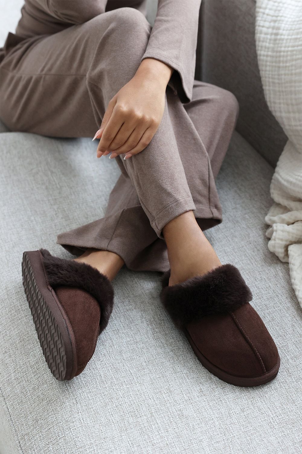 Where's That From 'Comfort' Slip On Slippers With Fur Trim Suede image 6