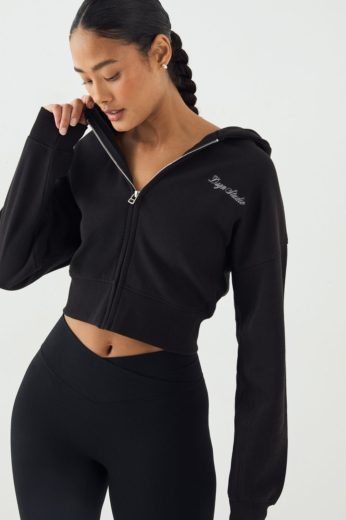 DSGN Studio DSGN Studio Script Embroidered Zip Through Hoodie Black image 1