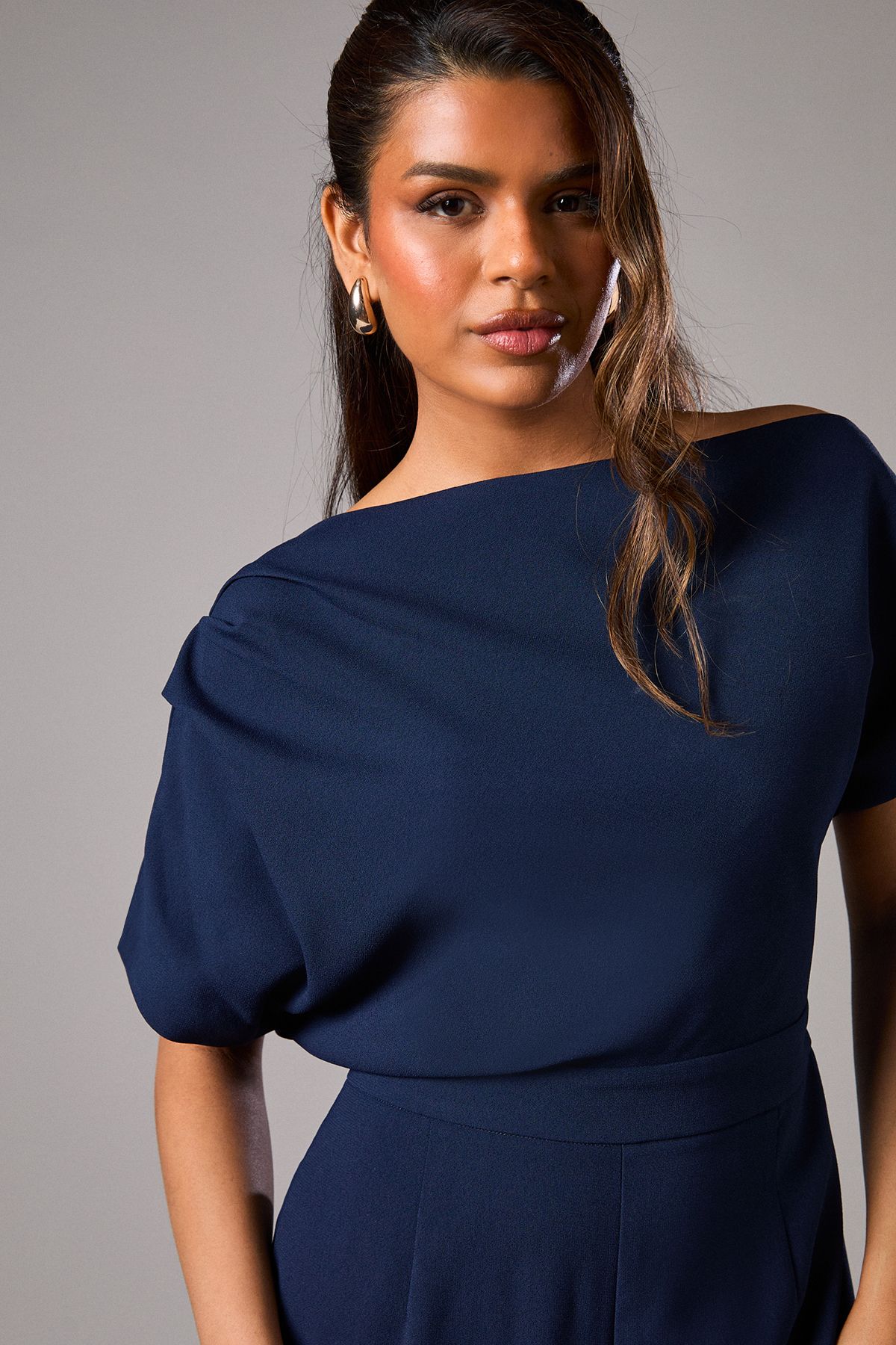Coast Petite Pleat Off The Shoulder Jumpsuit Navy image 4
