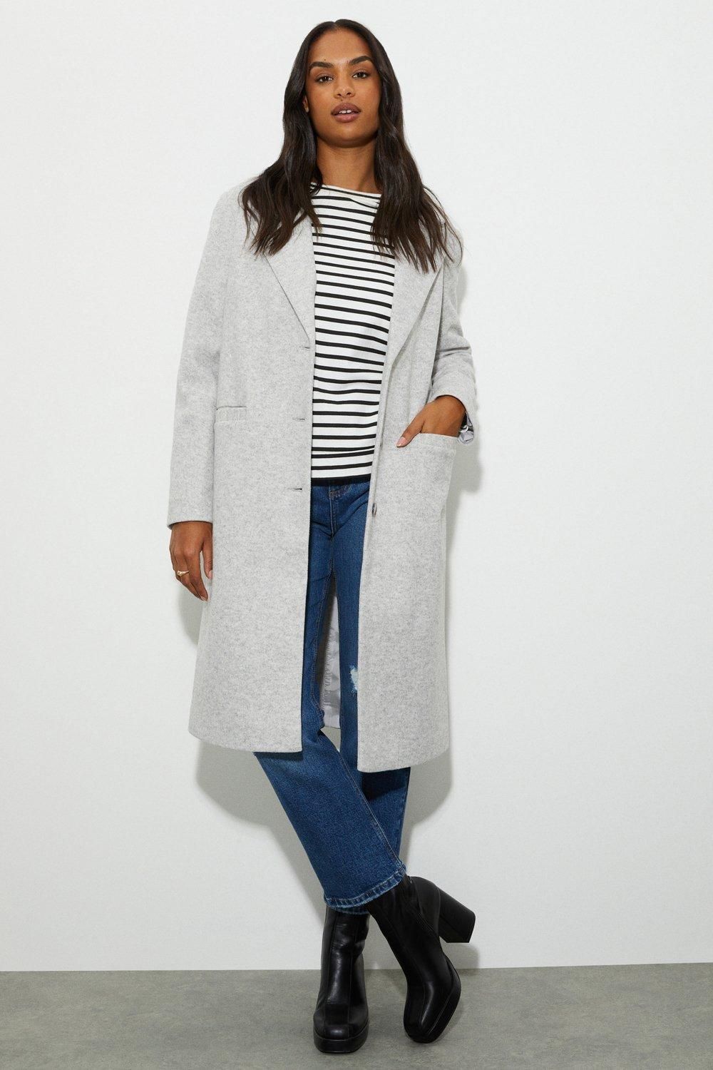 Dorothy Perkins Longline Single Breasted Boyfriend Coat Grey Marl image 6