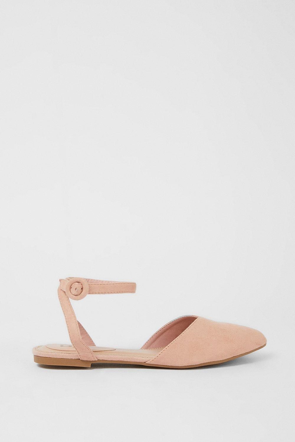 Dorothy Perkins Poppy Pointed Ankle Strap Ballet Pumps Blush image 2
