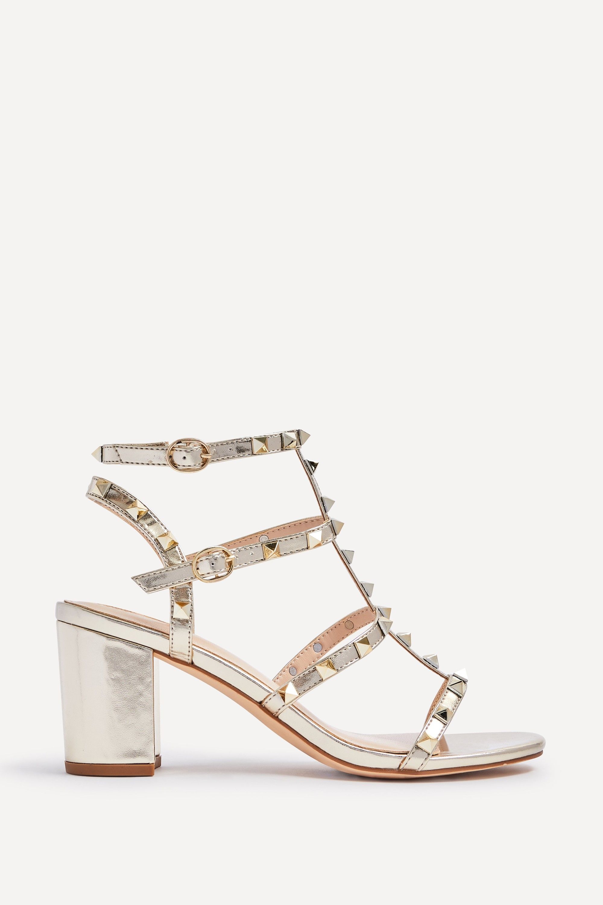 Linzi Tessa Gold Studded Block Heel Sandals