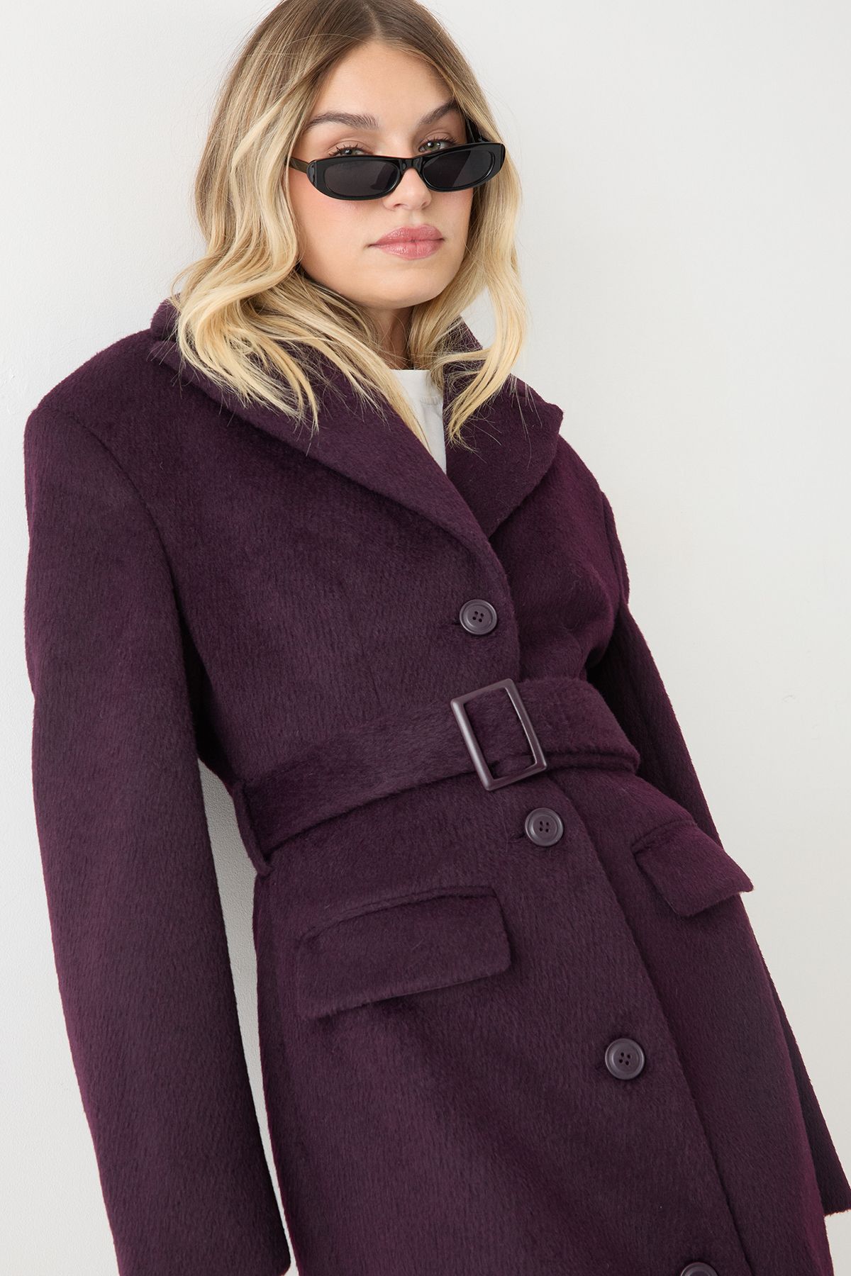 MissPap Brushed Wool Look Belted Coat Chocolate image 4