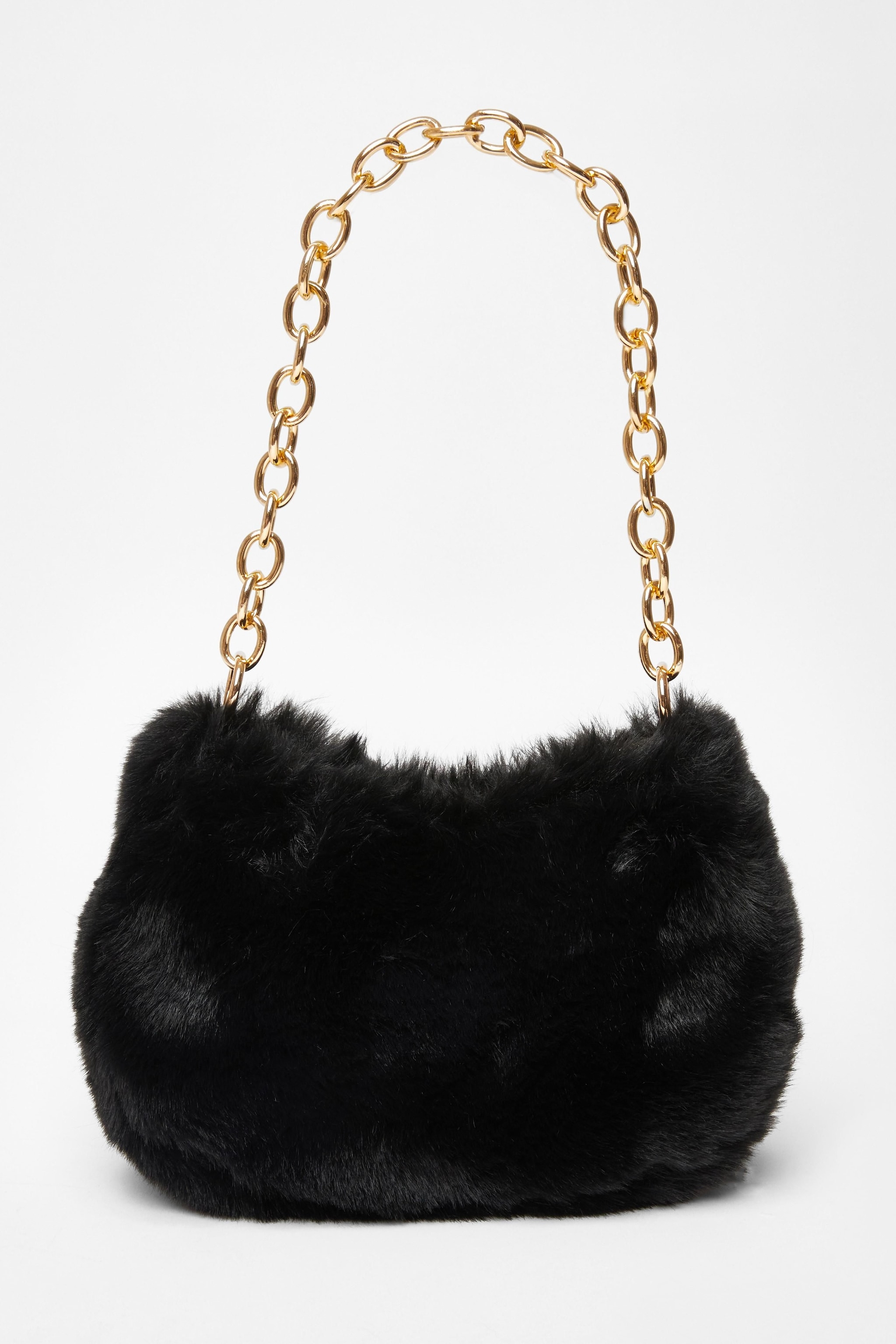 Quiz Black Faux Fur Shoulder Bag image 3