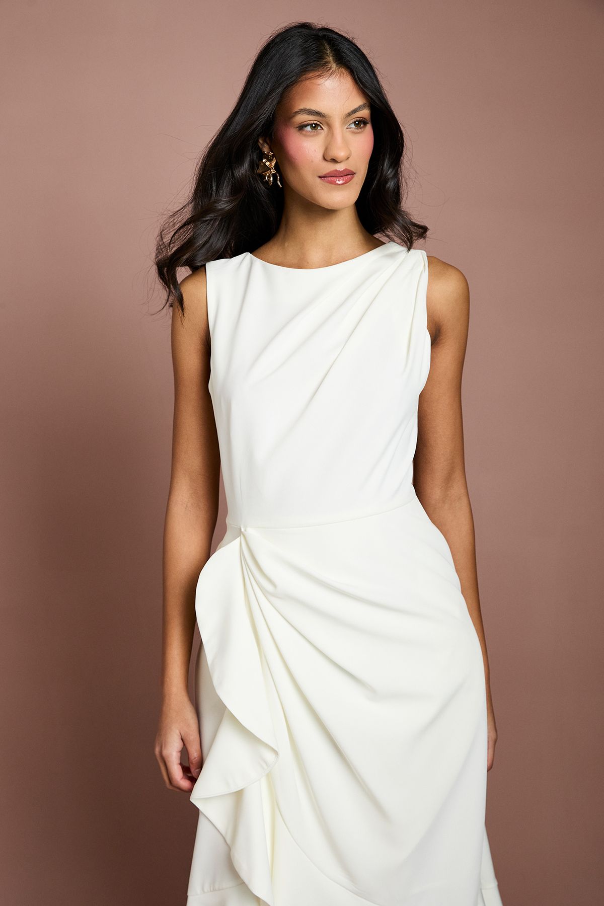 Coast Petite Crepe Ruffle Dress With Low Back Ivory image 2