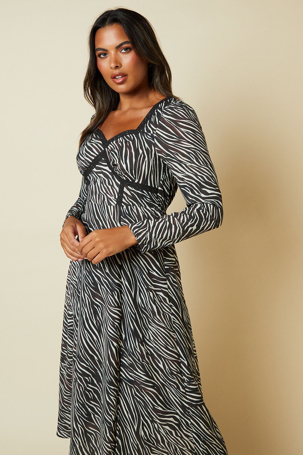 Dorothy Perkins Zebra Lace Front Midi Dress Zebra image 2