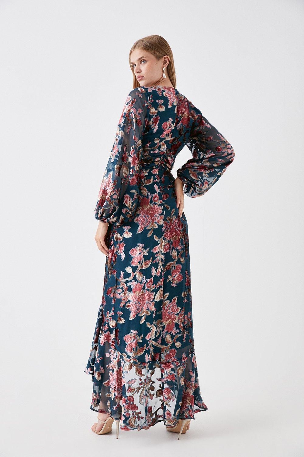 Coast Sophie Habboo Tie Front Devore Maxi Dress Green image 5