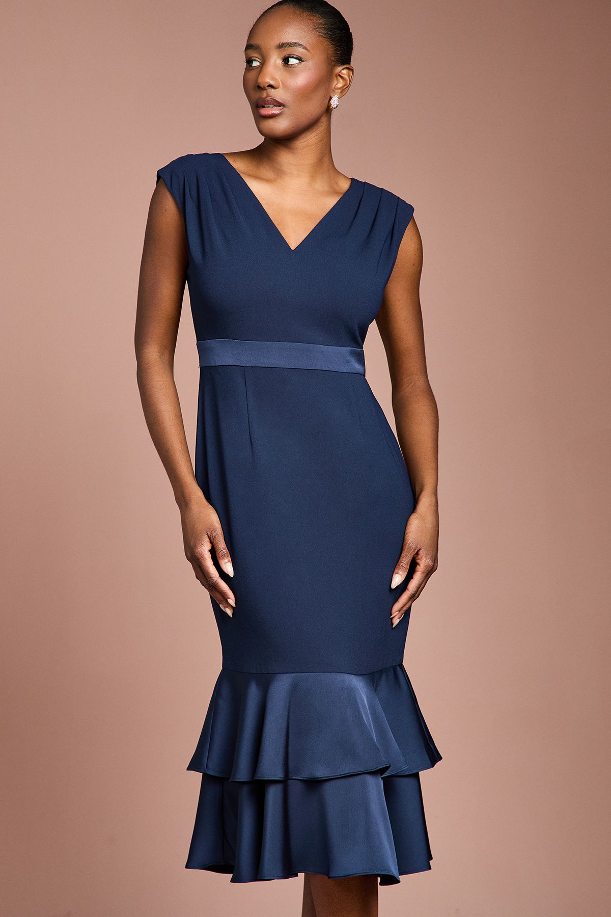 Coast Satin Back Crepe Dress With Peplum Navy