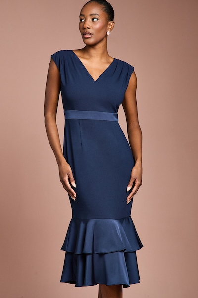 Coast Satin Back Crepe Dress With Peplum Navy