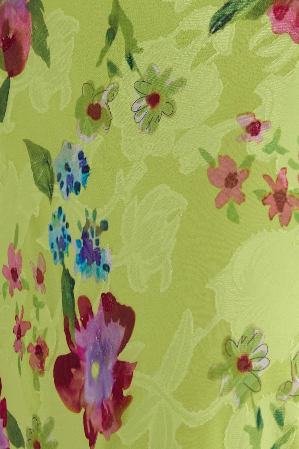 NastyGal Floral Burnout Tie Front Fluted Sleeve Crop Top Lime image 5