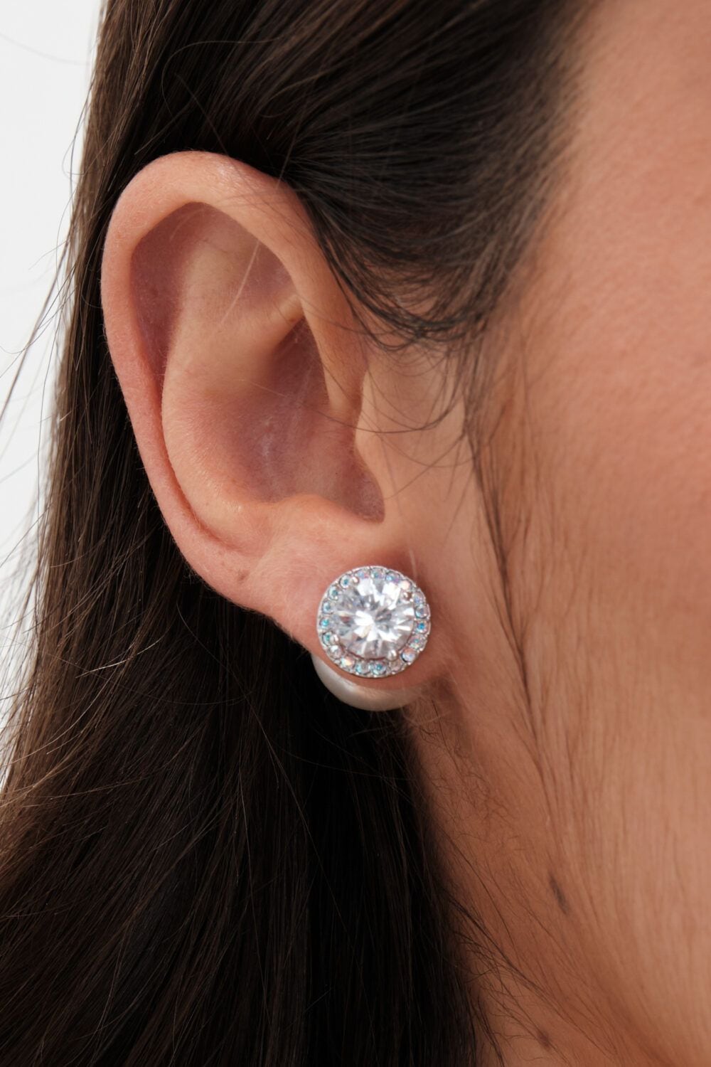 Jon Richard Rhodium Plated Pearl And Cubic Zirconia Front And Back Earrings image 2