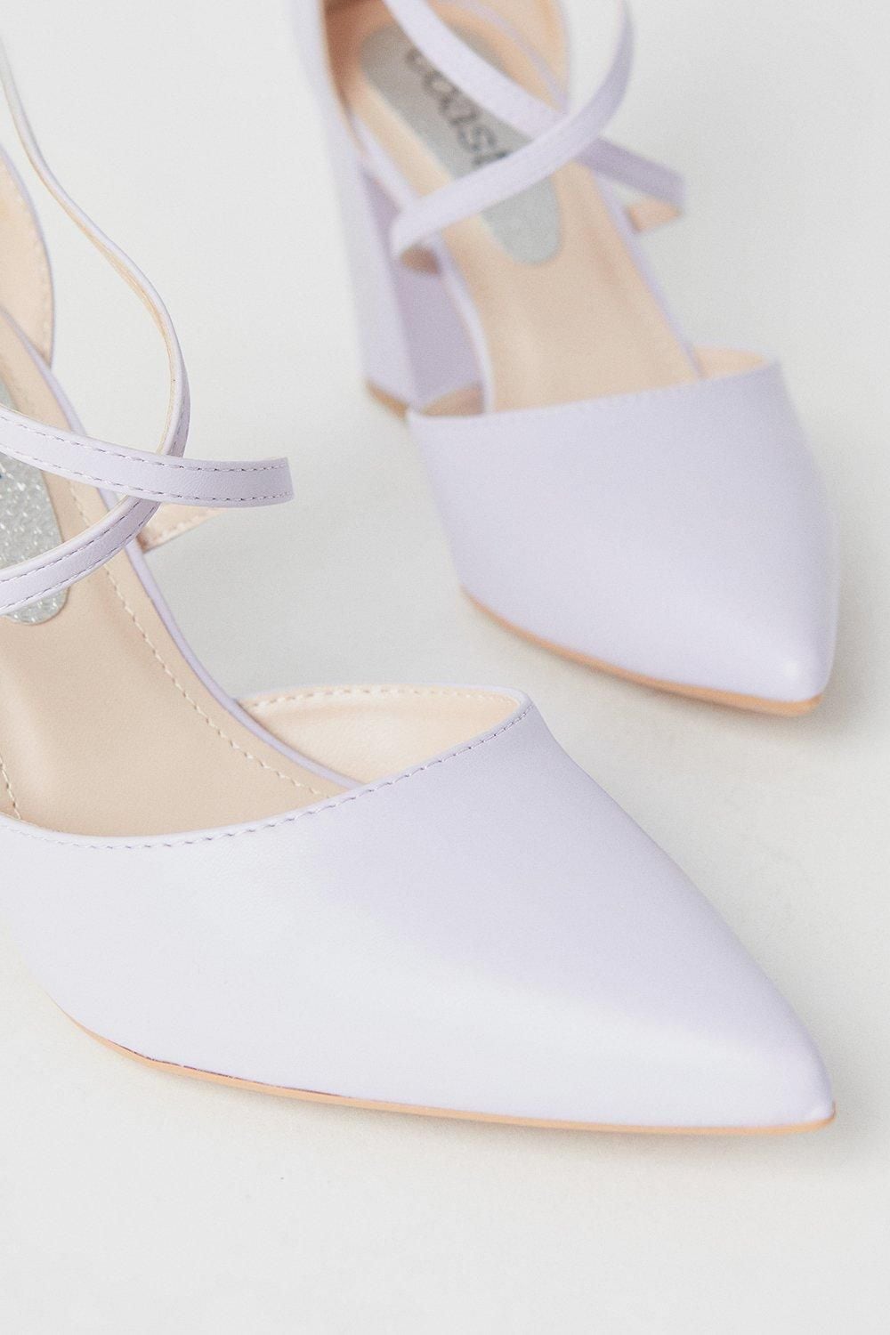 Coast Treat Faux Leather  Cross Strap Pointed Block Heel Court Shoes Lilac image 4