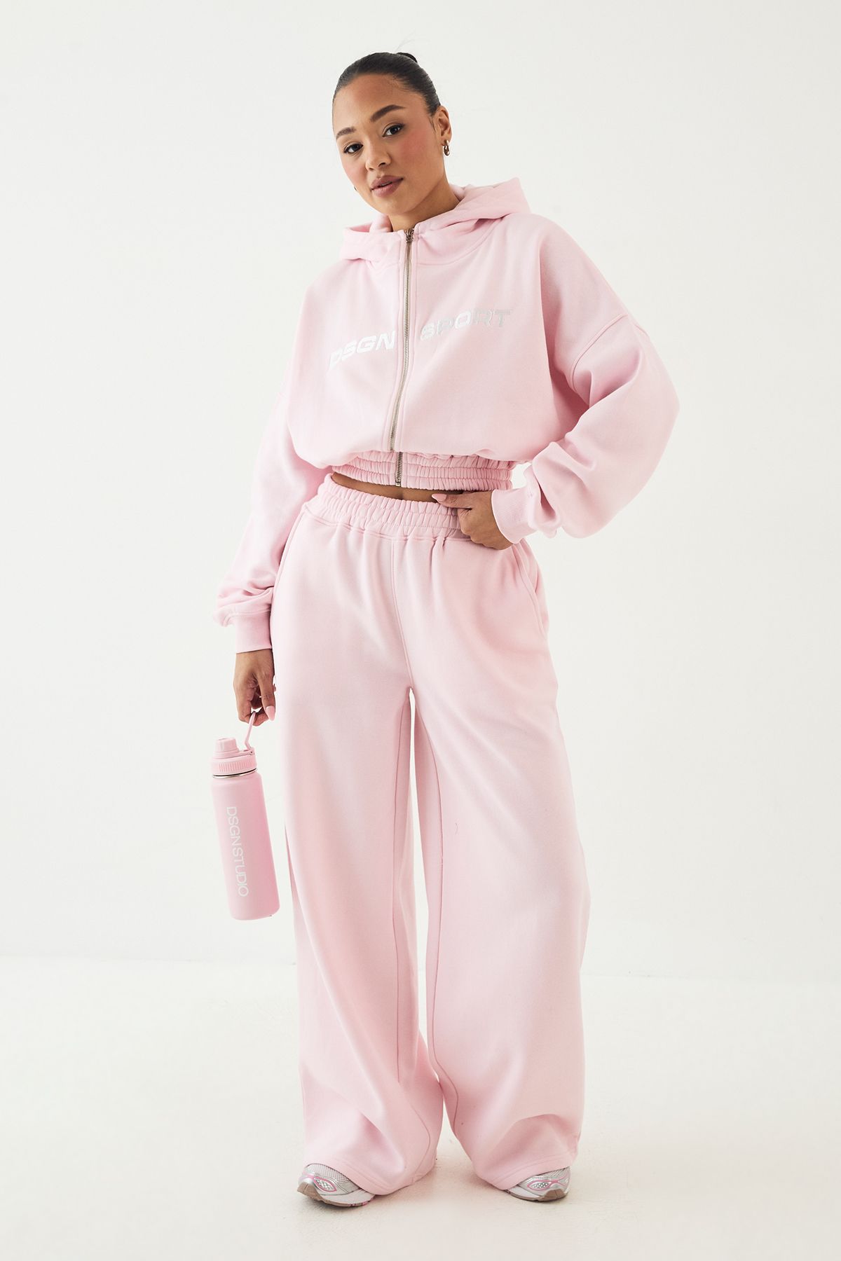 DSGN Studio DSGN Side Stripe Funnel Neck Zip Through Bomber Tracksuit Light Pink