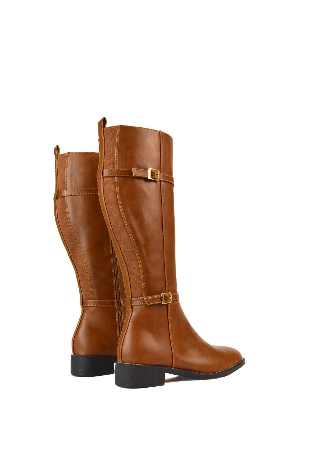 XY London 'Ellis' Flat Heel Stretch Knee High Long Boots With Buckle Details image 3