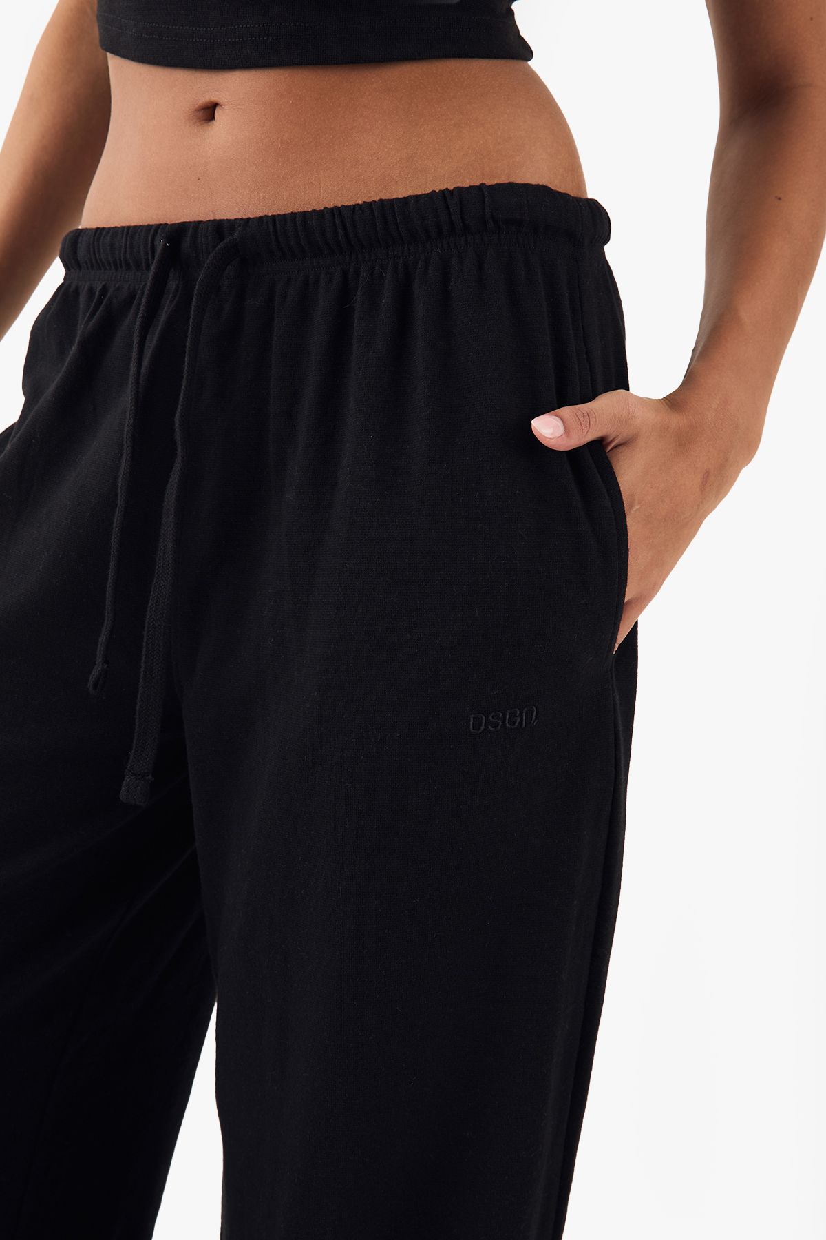 DSGN Studio DSGN Studio Embroidered Rib Wide Leg Trouser Black image 4