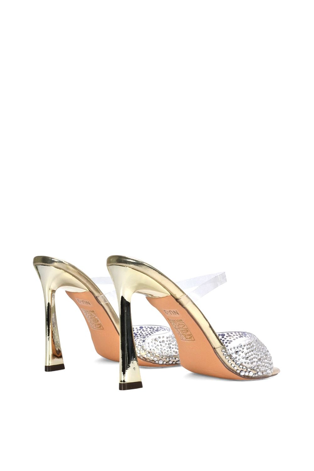 XY London 'Lois' Square Open Toe Rhinestone Perspex High Heeled Mules image 3