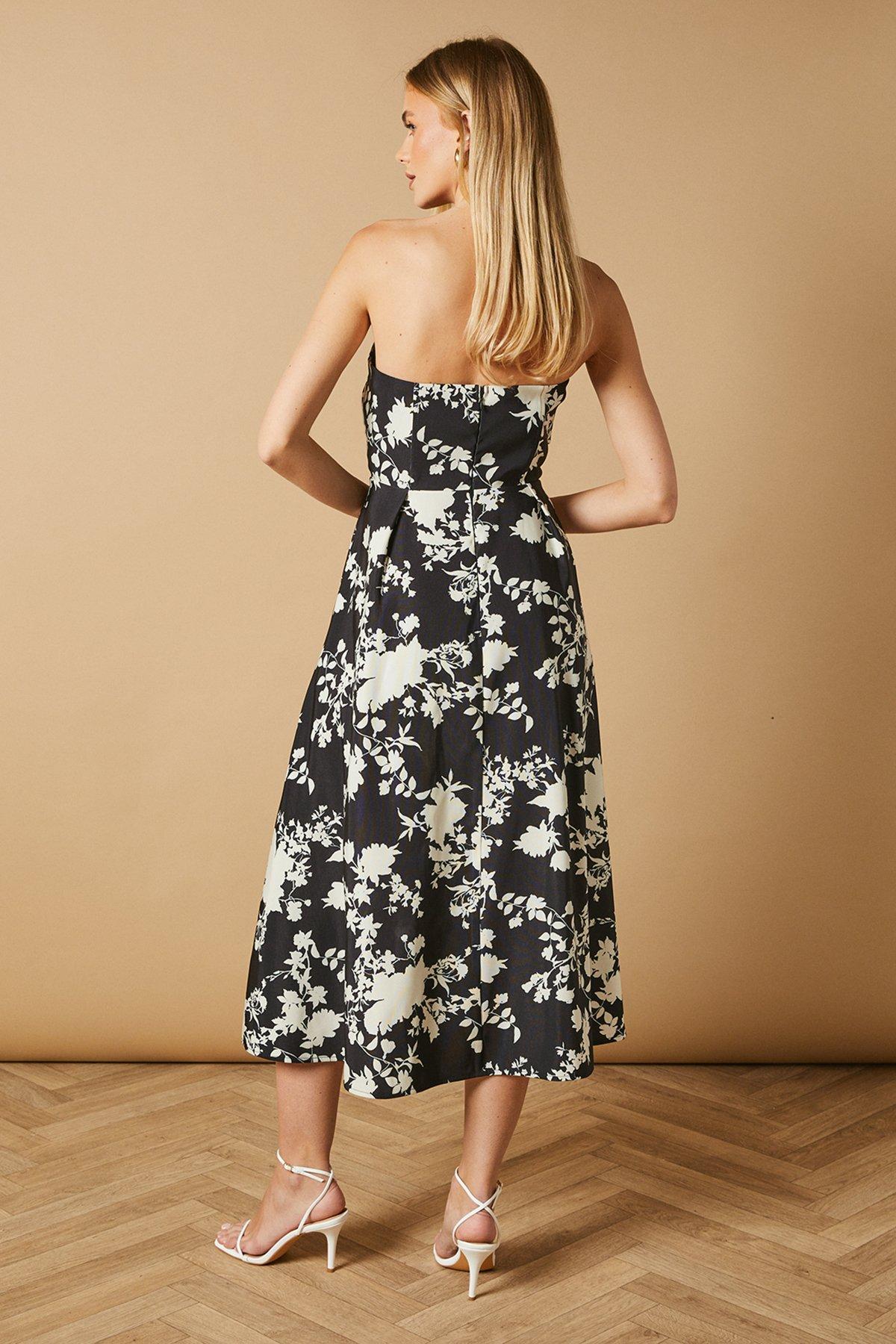 Oasis Floral Ottoman Twill Midi Dress Black image 3