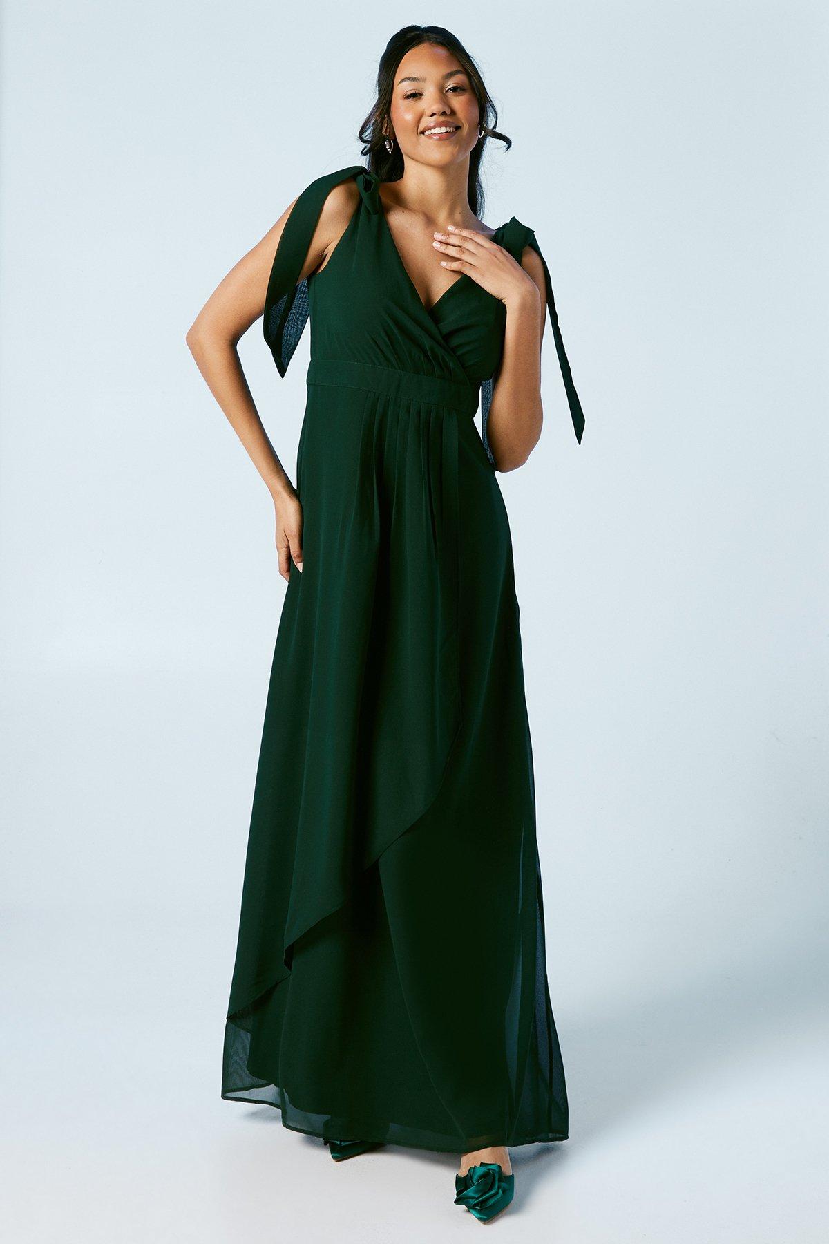 One Shoulder CASCADE SKIRT Chiffon Gowns Emerald