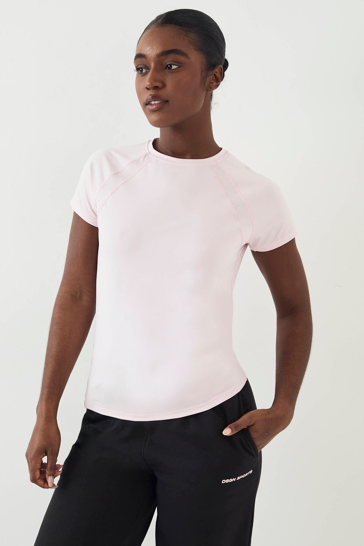 DSGN Studio DSGN Studio Loose Fit Mesh Insert Short Sleeve T-Shirt Marshmallow Pink image 1