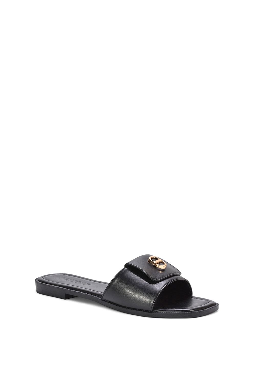XY London 'Leigh' Open Toe Foldover Buckle Slip On Flat Slider Mules image 2