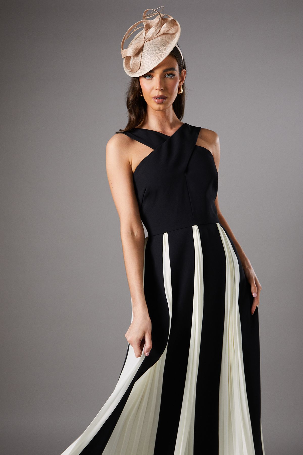 Coast Cross Front Pleat Panelled Maxi Dress Mono image 2