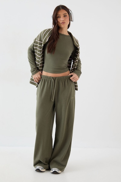 DSGN Studio DSGN Studio Embroidered Rib Wide Leg Trouser Olive