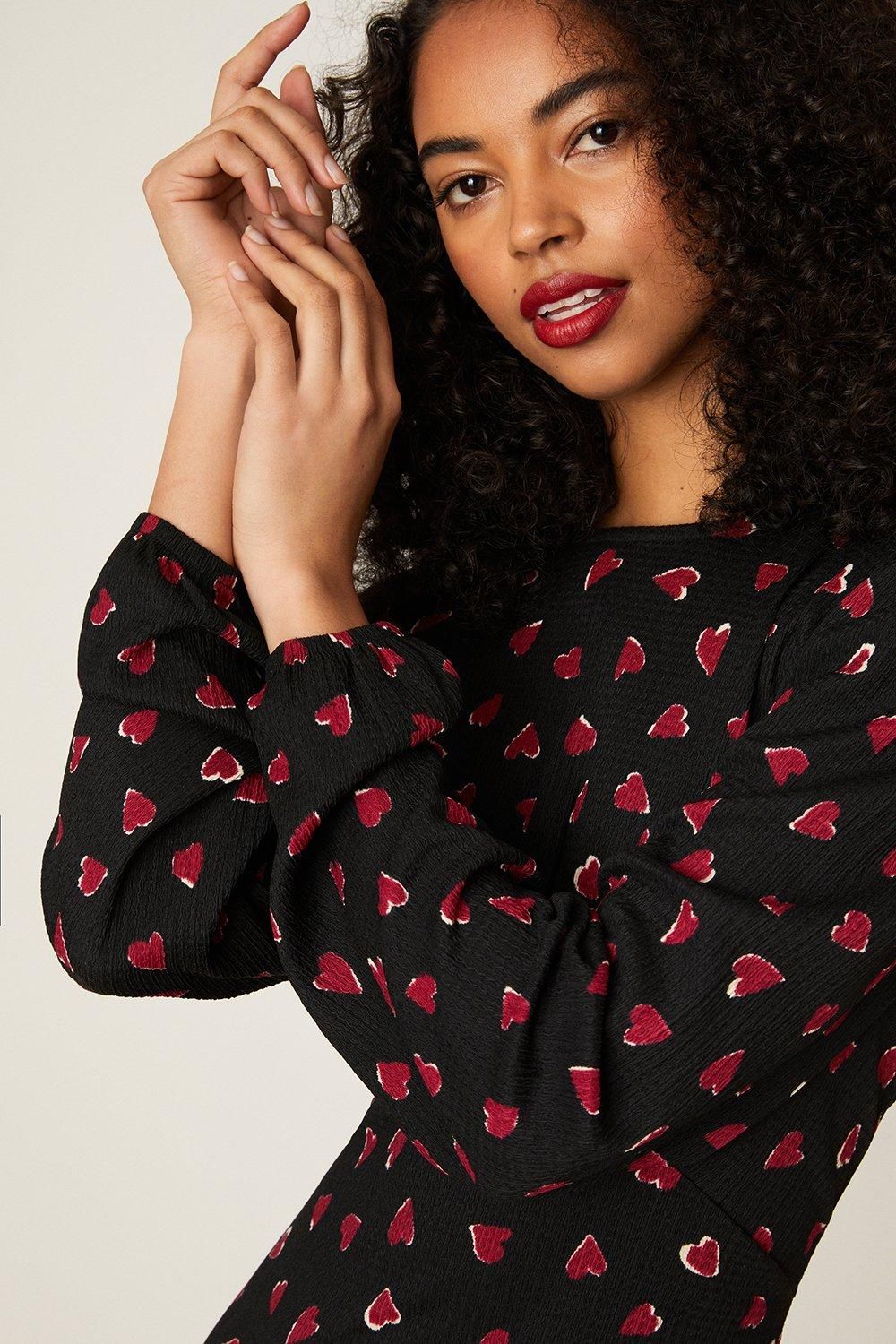 Dorothy Perkins Heart Print Ruffle Hem Mini Dress Black image 5