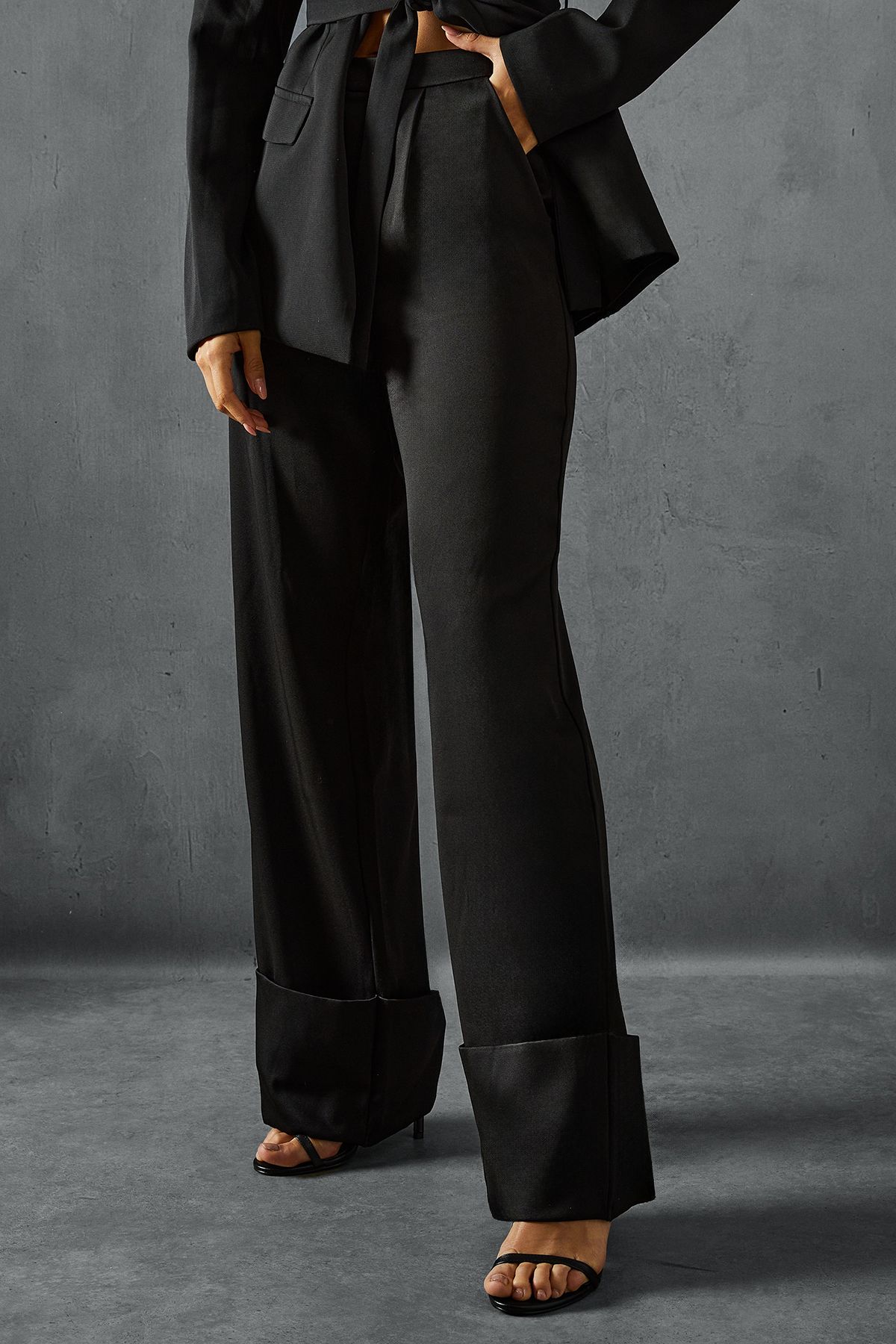 MissPap Tailored Fold Over Hem Trousers Black image 4