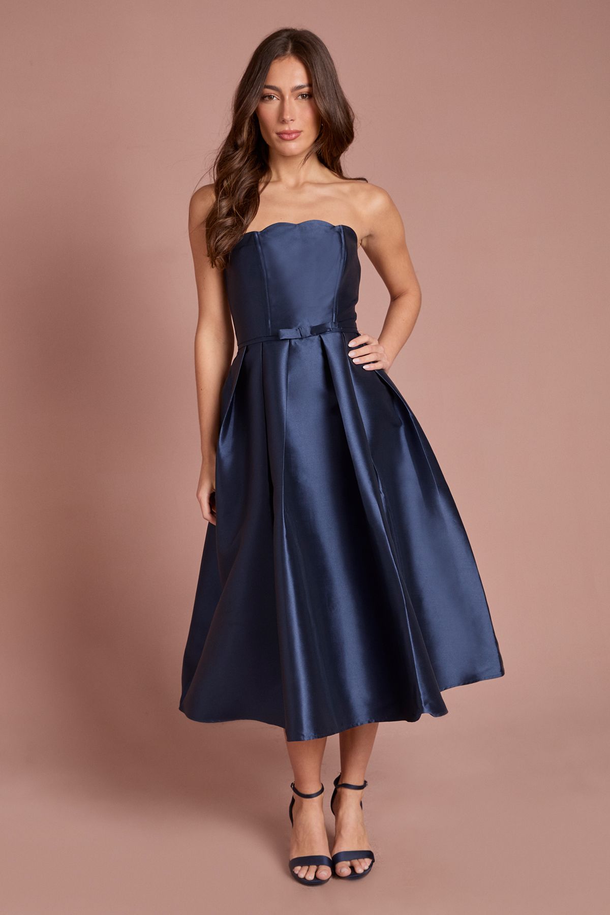 Coast Scalloped Strapless Midi Dress Navy