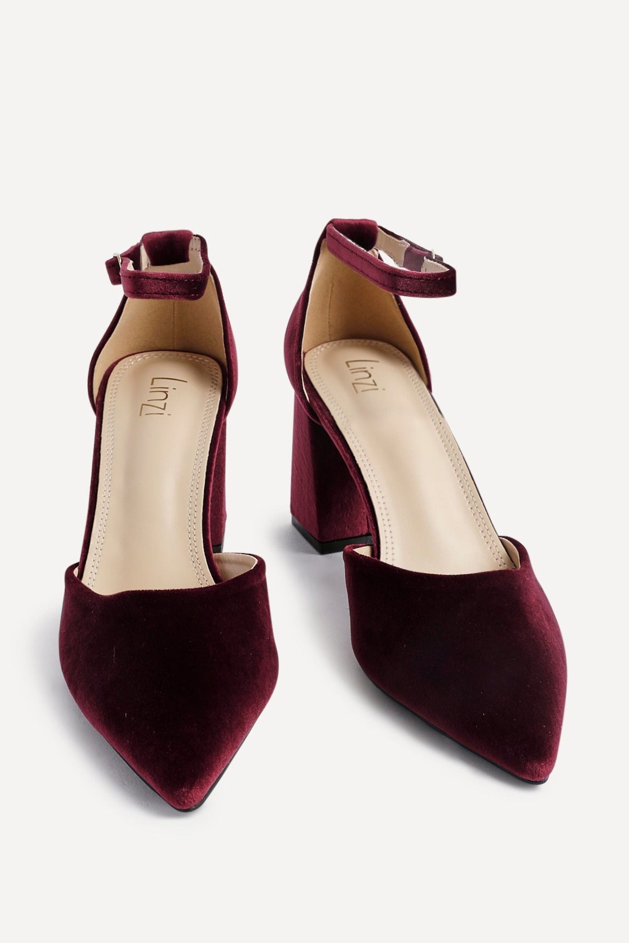 Linzi Glam Burgundy Velvet Pointed Block Heel Courts image 3