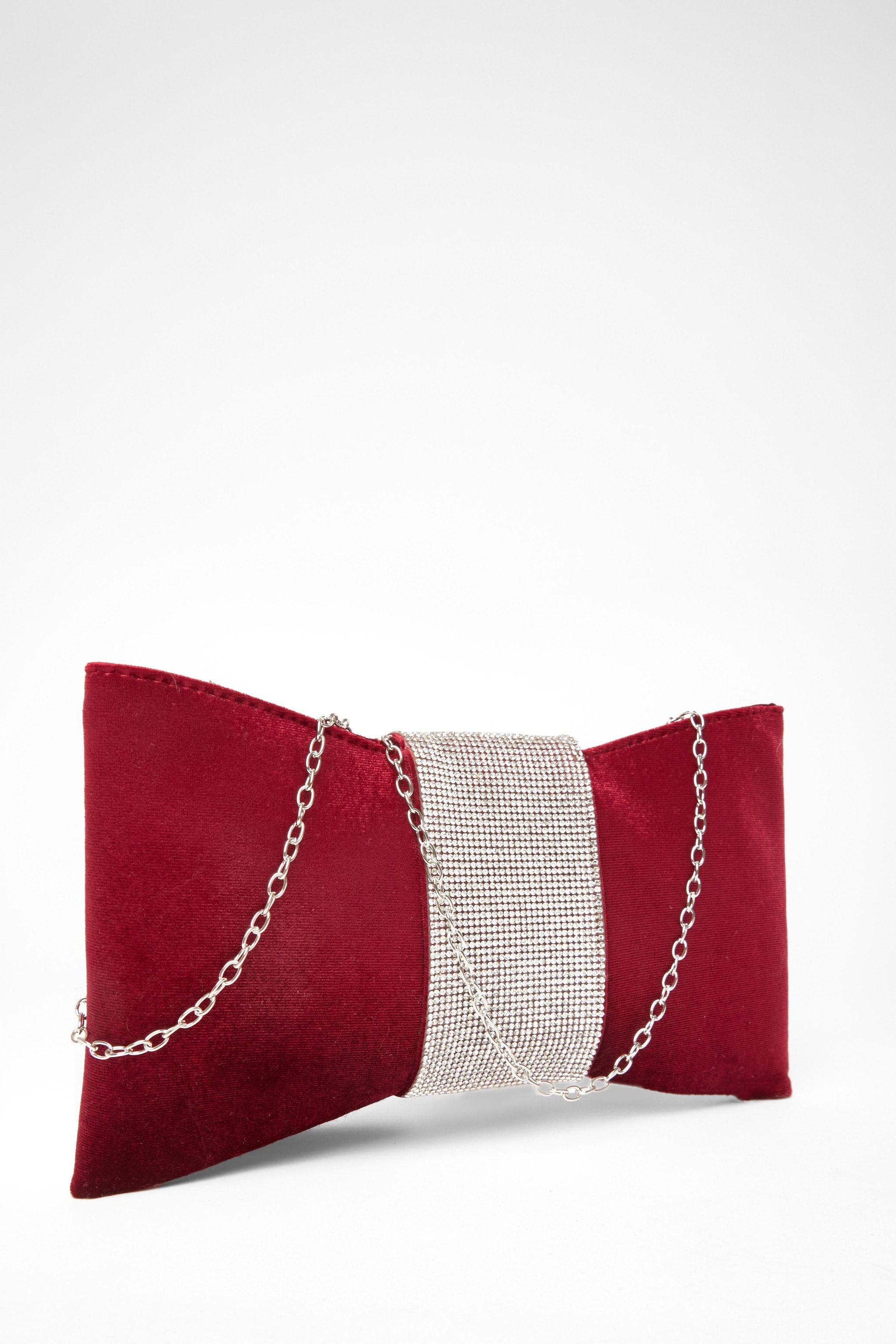 Quiz Burgundy Diamante Bow Clutch Bag image 4
