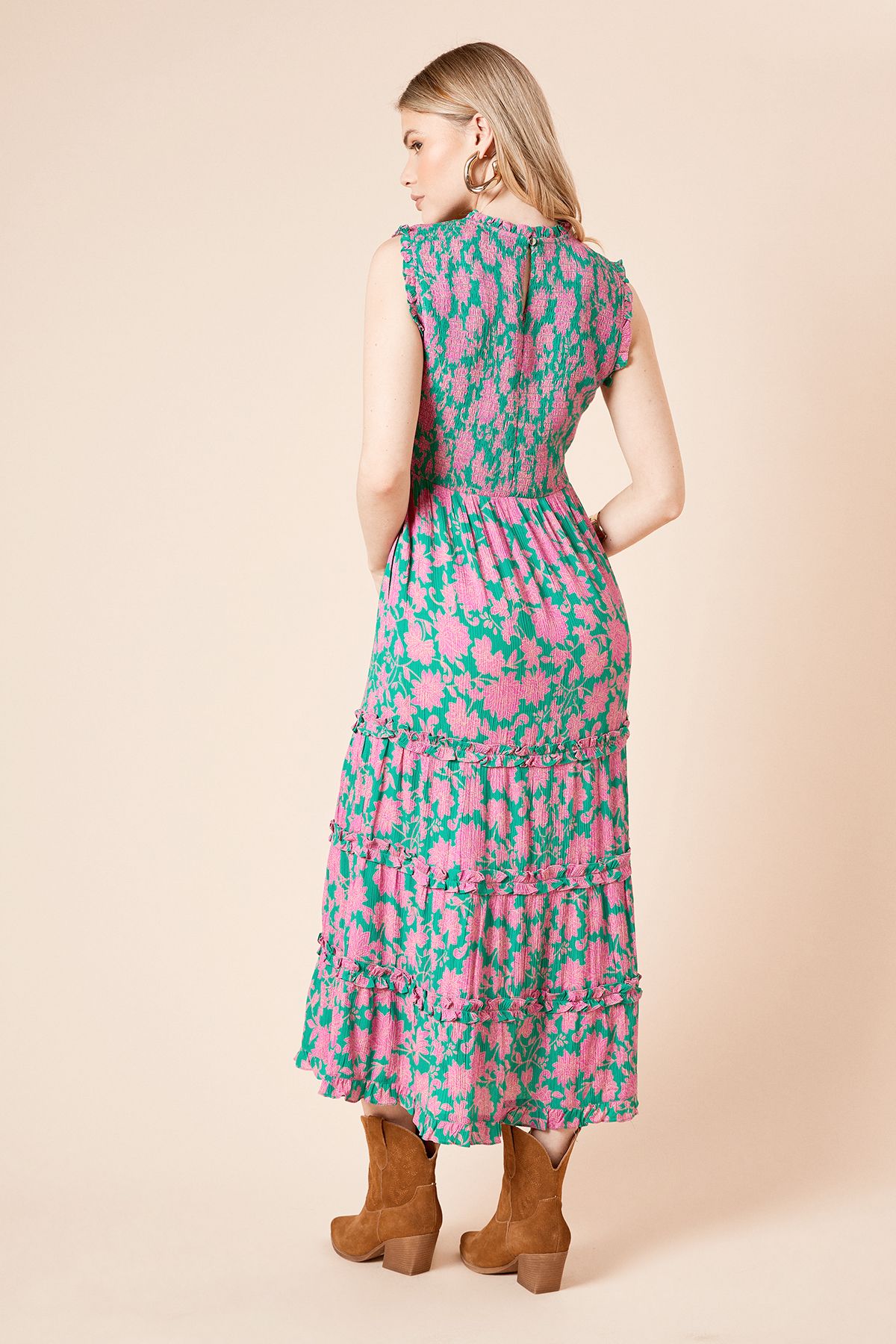 Dorothy Perkins Floral Frill Detail Shirred Bodice Tiered Midi Dress Floral image 4