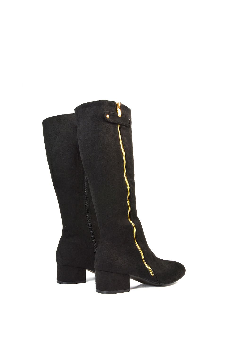 XY London 'Darcy' Low Block Heel Knee High Long Boots With Decorative Zip image 5