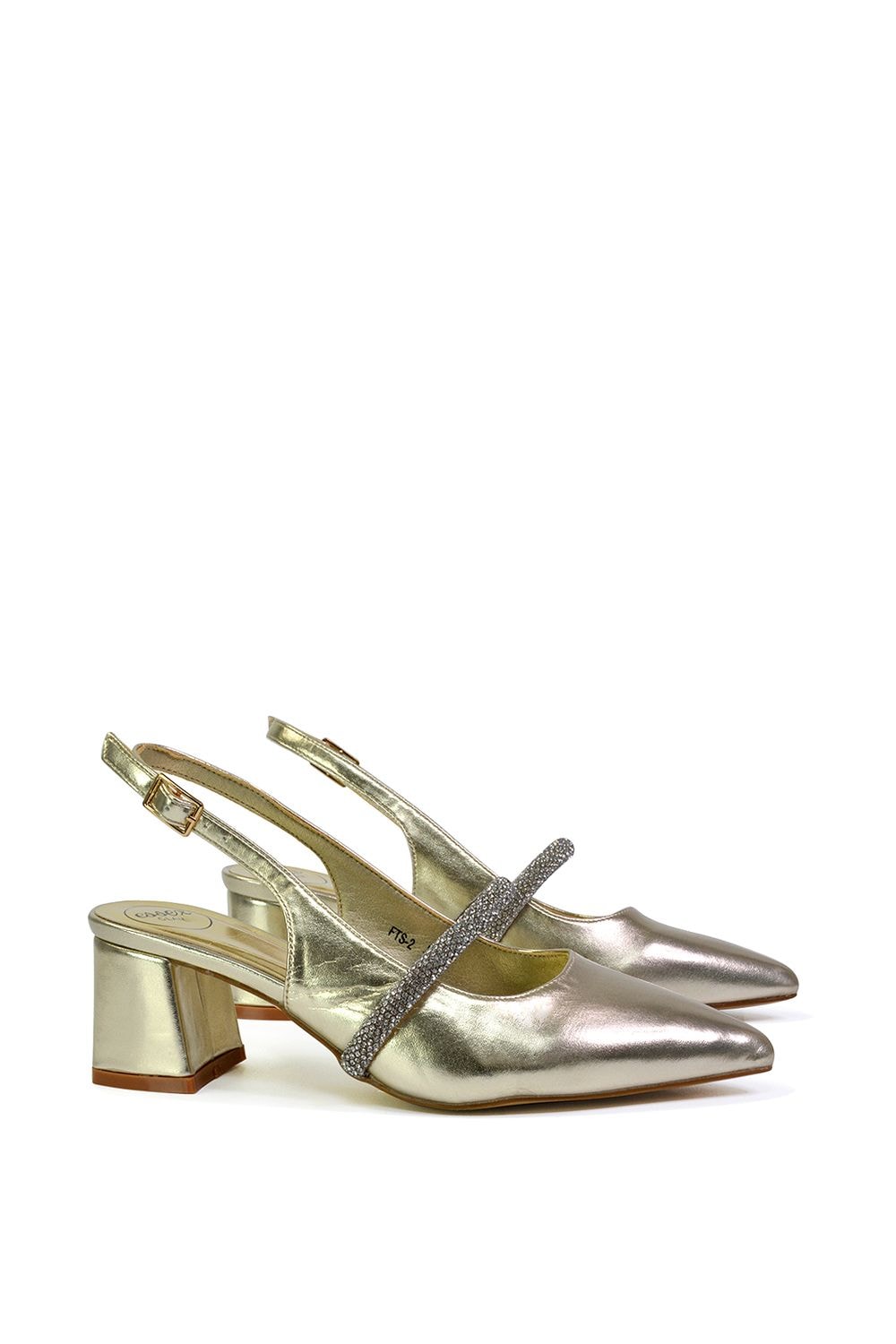 XY London 'Sandie' Sling Back Strappy Pointed Toe Diamante Mid Block Heels image 2