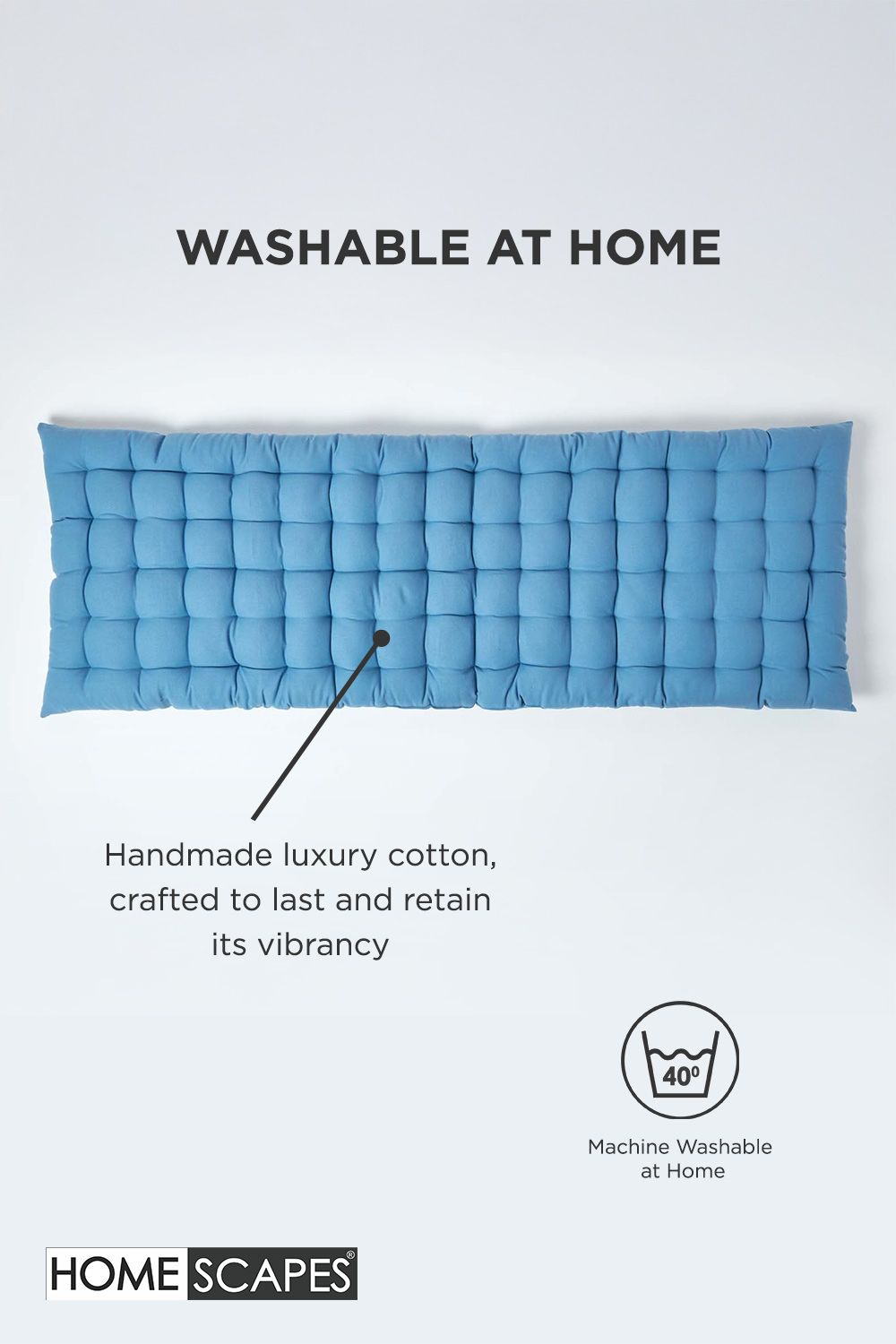 Homescapes Garden Bench Cushion Luxury 2 Seater Cotton Indoor Outdoor Pad, 108 x 42cm image 6