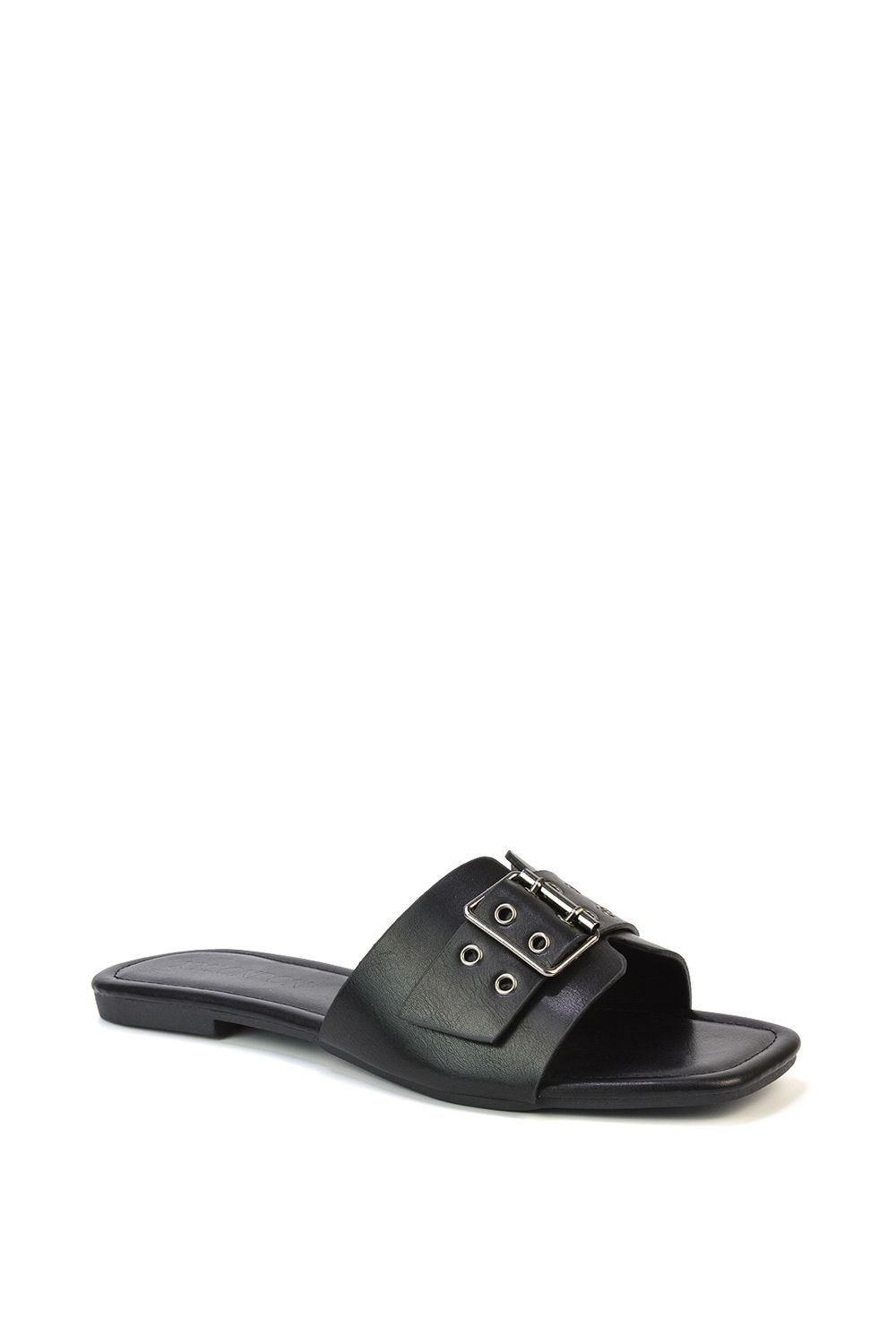 XY London 'Inez' Square Toe Slip On Strappy Flat Sandals With Buckle image 2