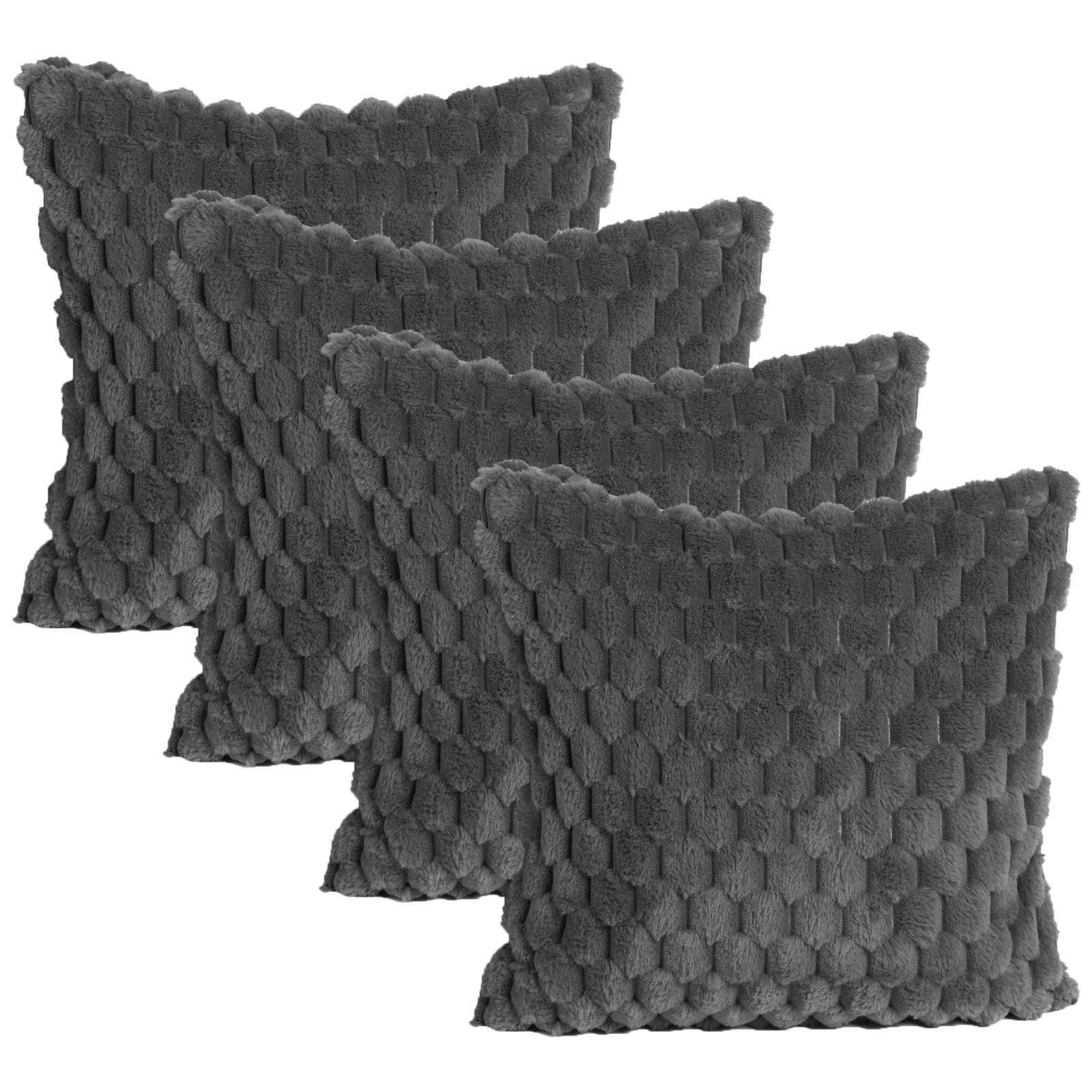 OHS 4 Pack Waffle Faux Fur Cushion Covers - 45 x 45cm image 1
