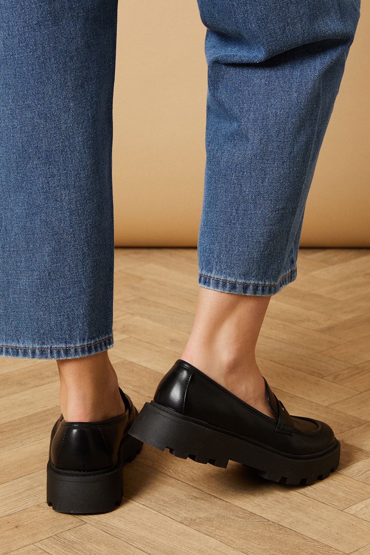 Oasis Brit Faux Patent Leather Chunky Penny Loafers Black image 4