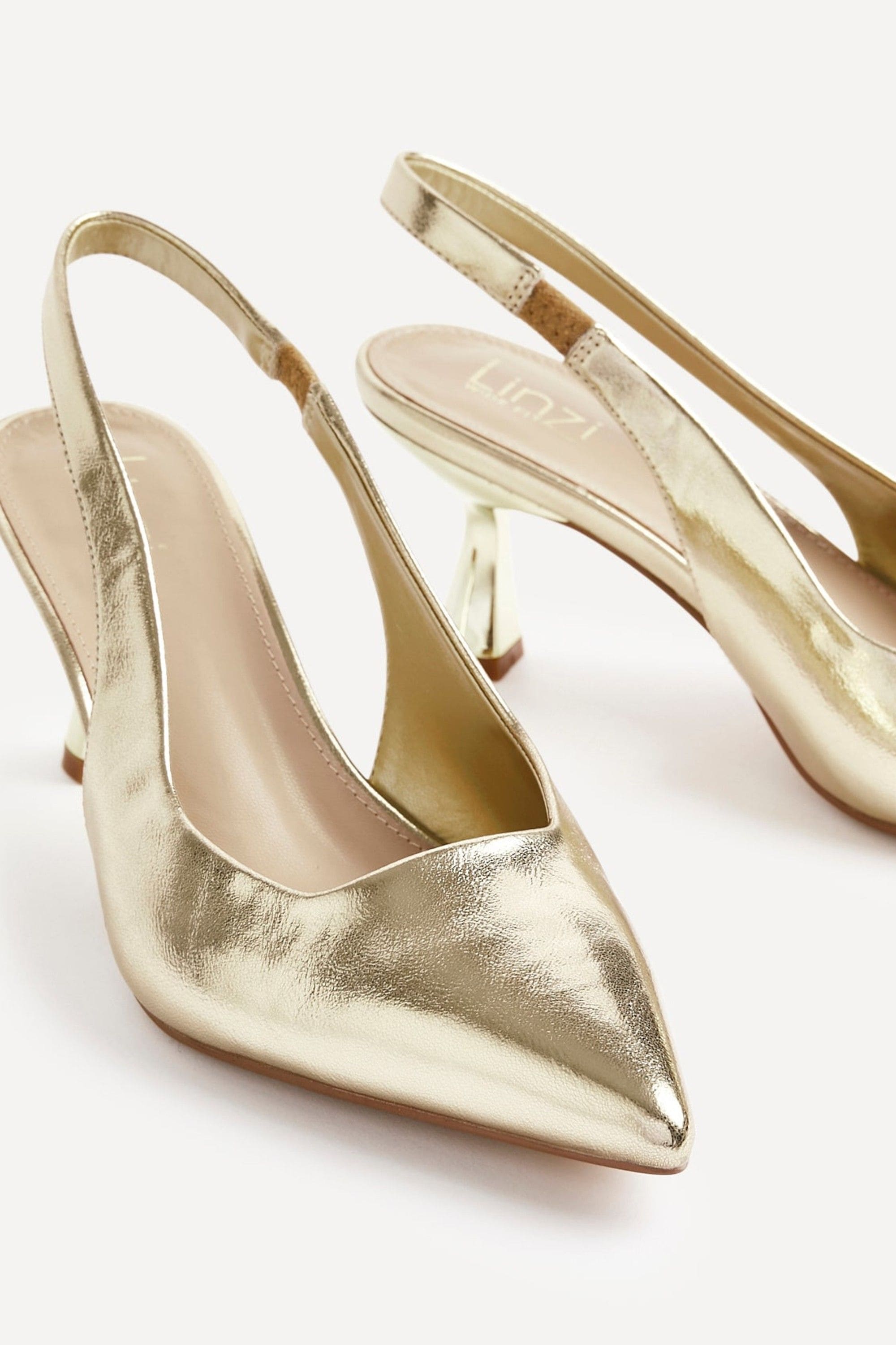 Linzi Izzie Wide Fit Gold Faux Leather Sling Back Low Court Heel image 4