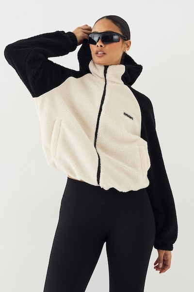 DSGN Studio DSGN Studio Contrast Borg Zip Through Hooded Jacket Black