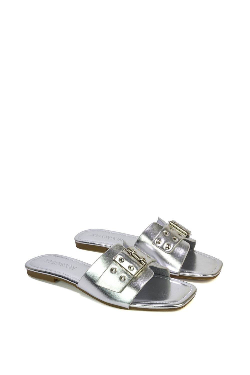 XY London 'Inez' Square Toe Slip On Strappy Flat Sandals With Buckle image 3