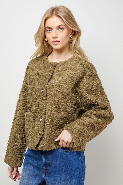 Oasis Faux Fur Brown Short Coat Olive