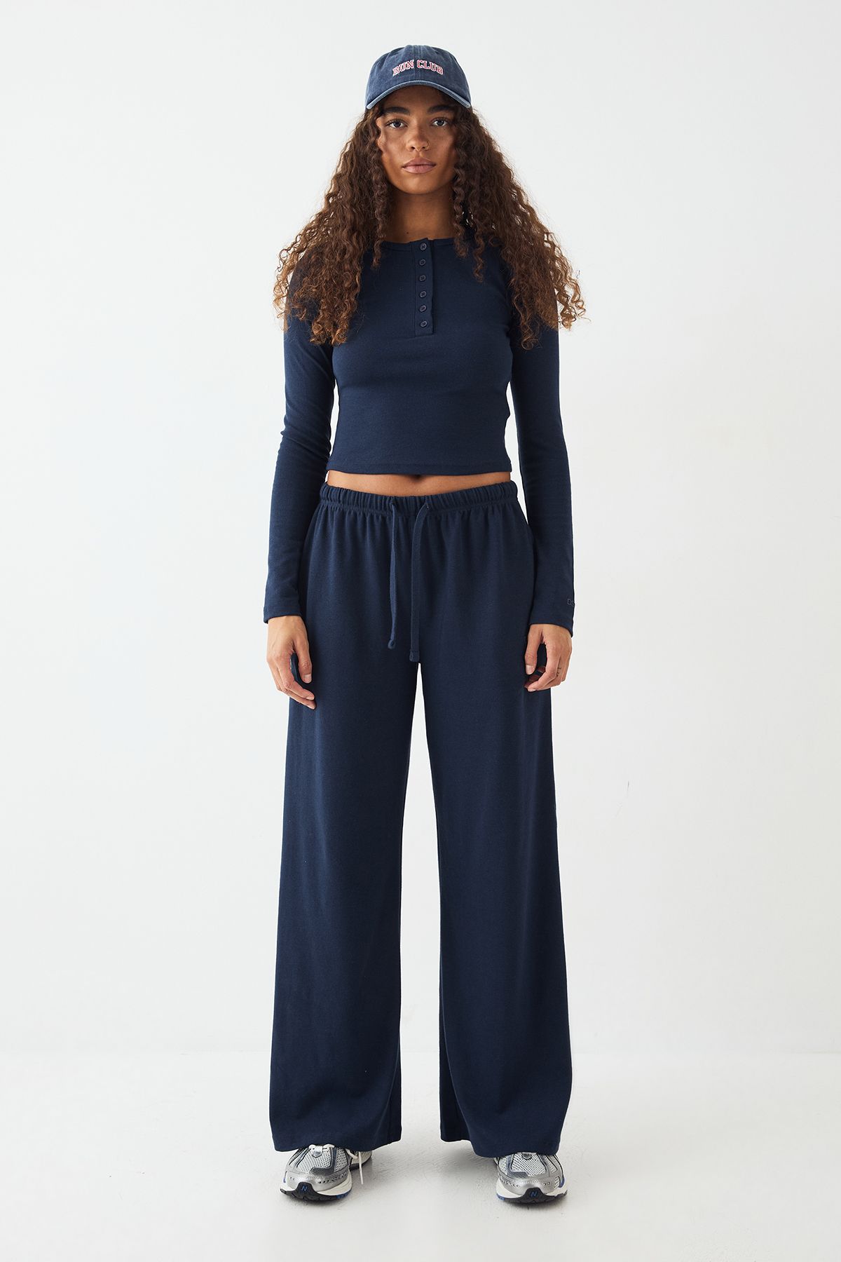 DSGN Studio DSGN Studio Button Detail Embroidered Long Sleeve Top Navy image 5