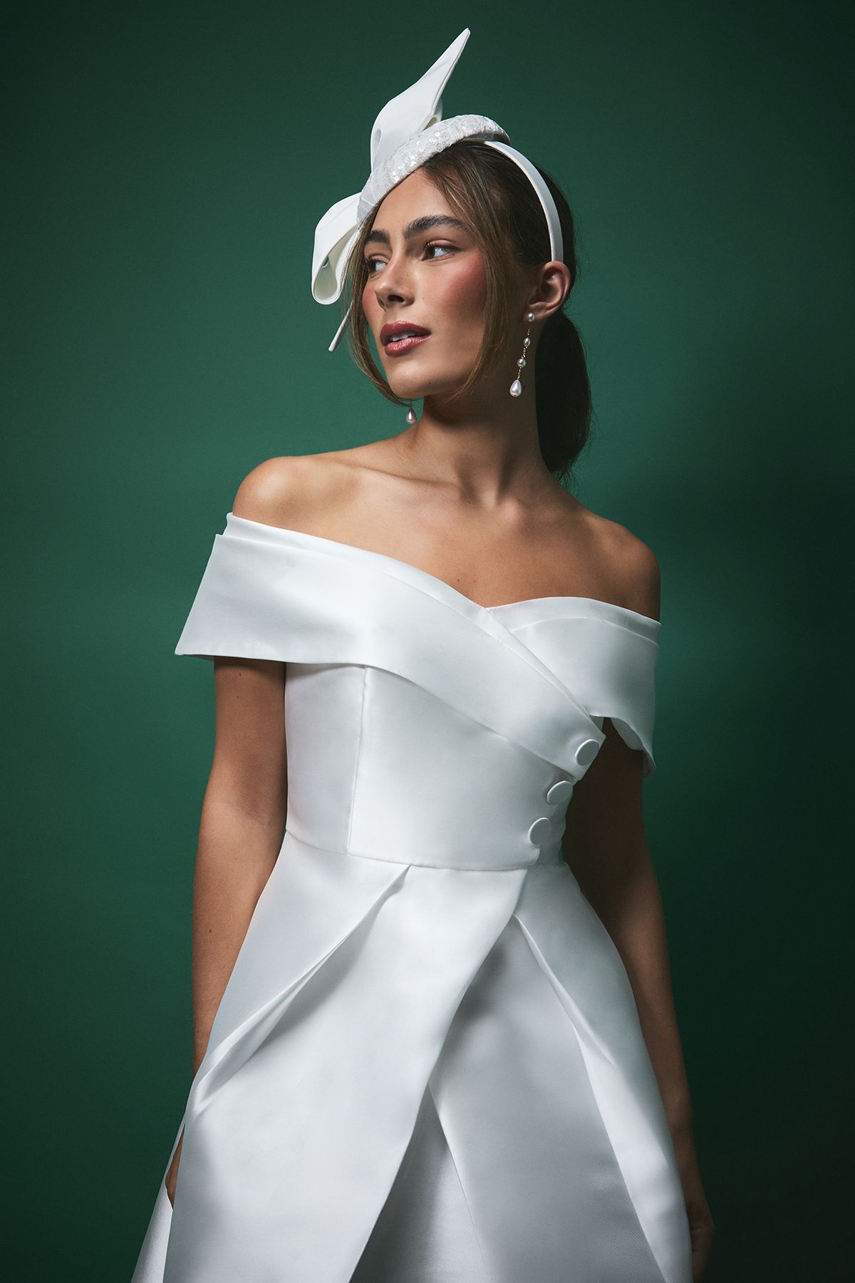 Coast Lisa Tan Twill Bardot Waisted Midi Wedding Dress Ivory image 4