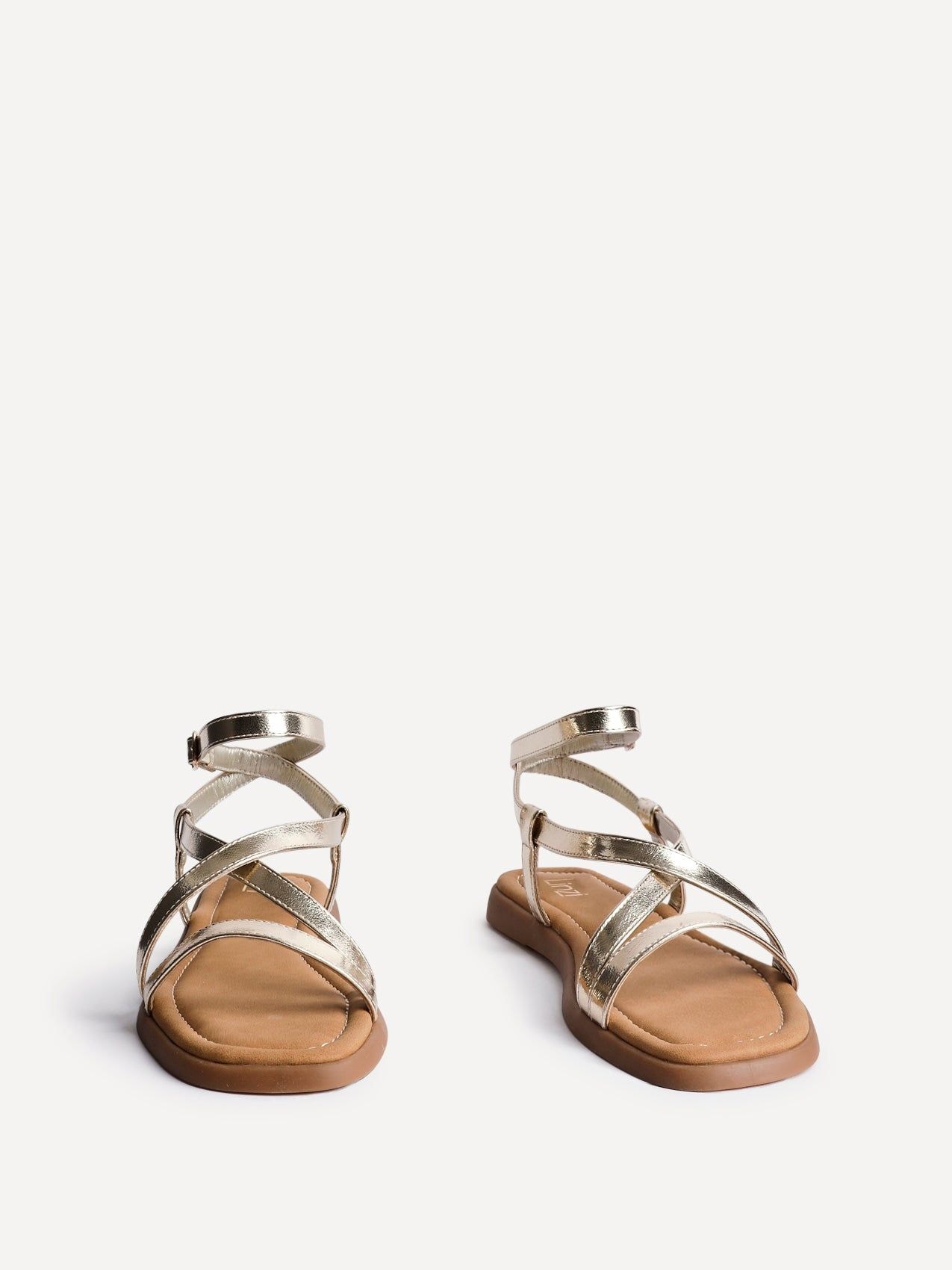 Linzi Valor Gold Faux Leather Strappy Flat Sandals image 3