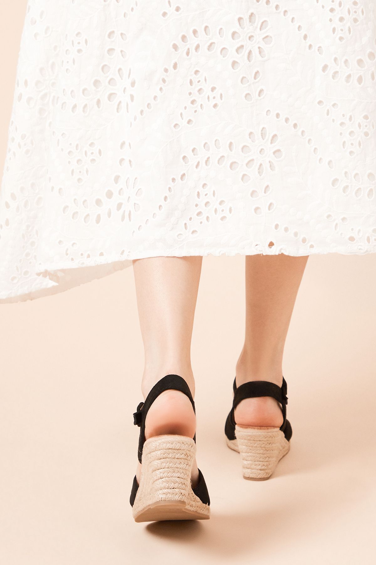 Dorothy Perkins Robbie Faux Suede Cross Strap High Espadrille Wedge Sandals Natural Black image 4