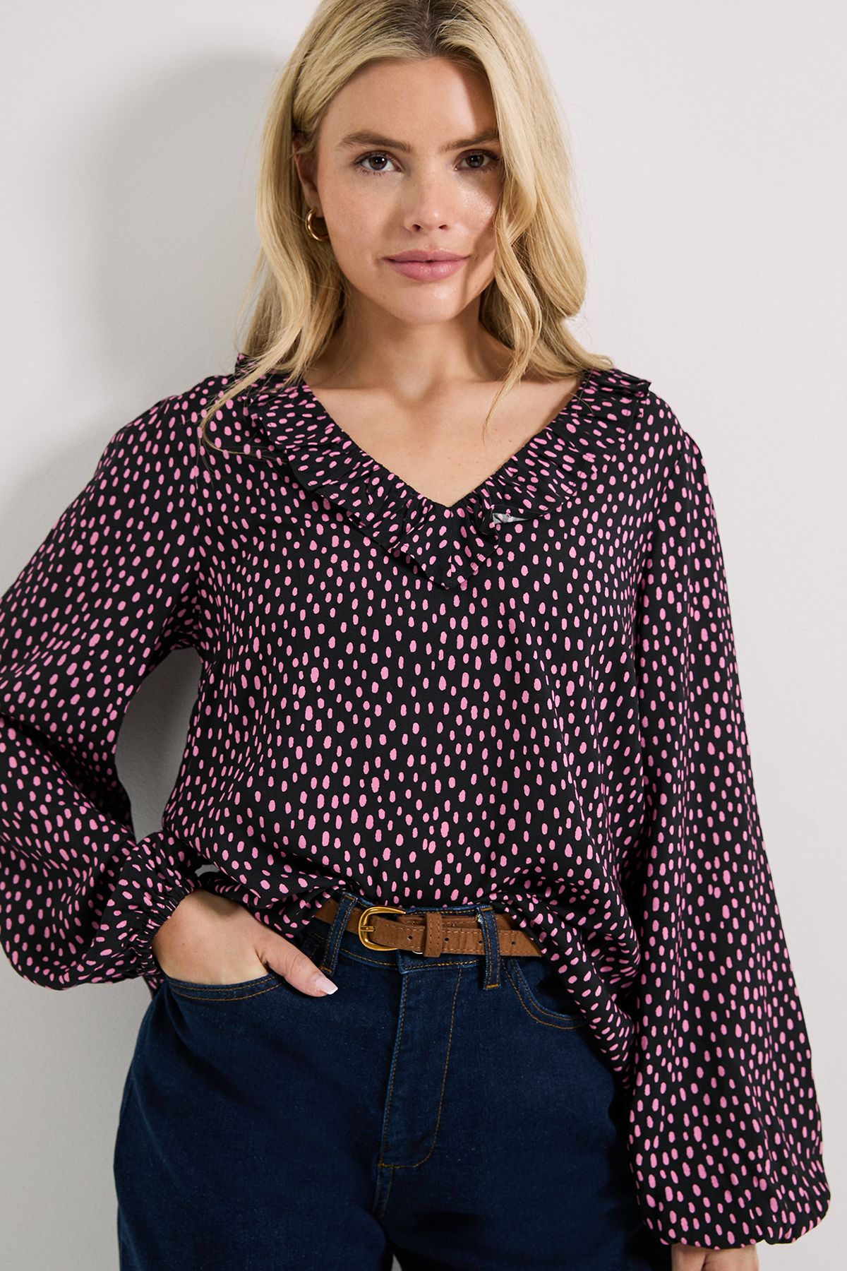 Dorothy Perkins Purple Spot Collar Detail Tie Sleeve Printed Blouse Purple image 4